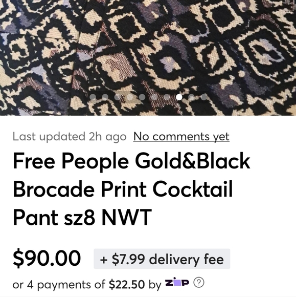 Free People  NWT Black&Gold Brocade Design Cocktail Pants sz8 - Picture 8 of 10
